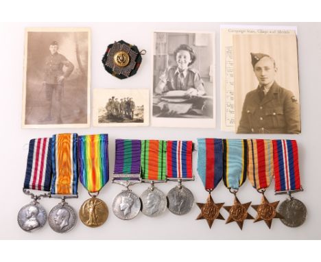 WWI and WWII three family member group including:George V military medal (7545 SJT J CURRAN 18/HIGH LI); WWI war medal and Vi