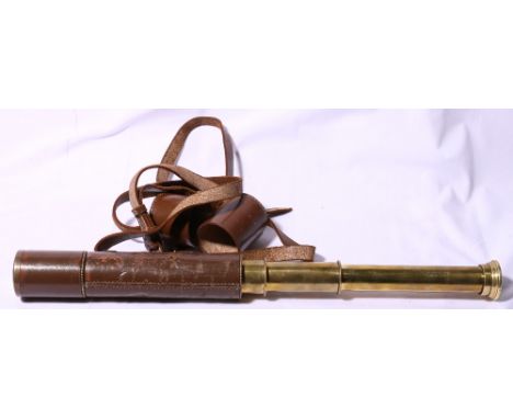 Broadhurst Clarkson & Co Ltd of London three and a half draw brass telescope, leather bound.