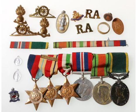 WWII six medal group mounted on bar including George V Efficiency Medal to 908723 Gnr L Rawbon RA, War Medal, Defence Medal, 