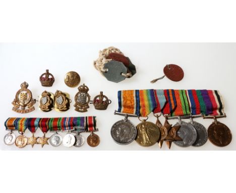 WWI and WWII Medals mounted on single bar including WWI War Medal and Victory Medal (15644 AWO CI 2 T Windsor Hamps), WWII Wa