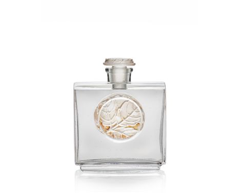 René Lalique (French 1860-1945) ROSES SCENT BOTTLE, D’HÉRAUD – 9 designed 1922 clear, frosted and sepia stained engraved R. L