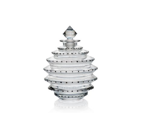 René Lalique (French 1860-1945)  INALDA SCENT BOTTLE, DELETTREZ – 1 designed 1930 clear and black enamelled moulded R. LALIQU