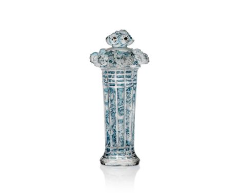 René Lalique (French 1860-1945) PANIER DE ROSES SCENT BOTTLE, NO. 487 designed 1912 clear, frosted and blue stained engraved 