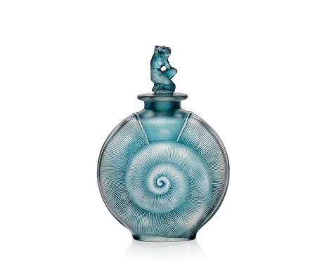 René Lalique (French 1860-1945) AMPHITRITE SCENT BOTTLE, NO. 514 designed 1920 clear, frosted and blue stained moulded LALIQU