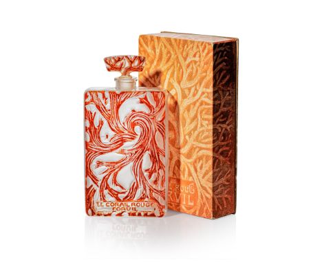 René Lalique (French 1860-1945) LE CORAIL ROUGE SCENT BOTTLE, FORVIL – 3 designed 1922 clear, frosted and enamelled, boxed in