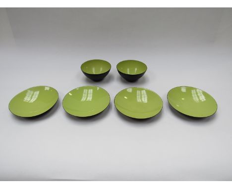Six 1950's vintage Herbert Krenchil Krenic Danish enamel ware bowls/dishes together with four Alberts Swedish placemats and o