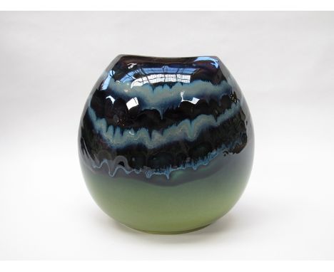 A Poole Living Glaze vase in green and blue colours, 21cm high  