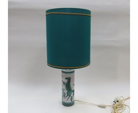 An Italian pottery table lamp, with horse design and shade, marks to base 