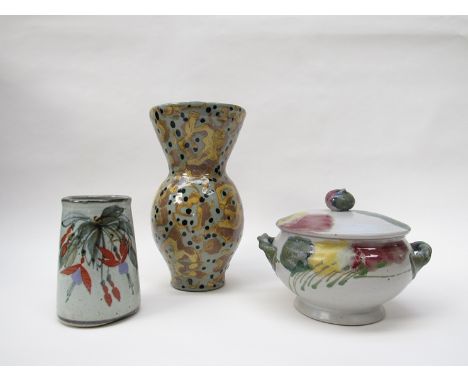 A Janice Tchalenko decorated vintage studio pottery tureen together with a large Clive Davis stoneware vase and Colin Kellam 