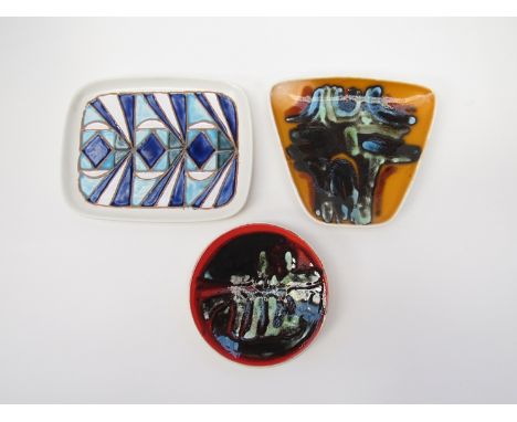 Two small Poole Delphis pin dishes and a Cynthia Bennett dish for Poole although unmarked