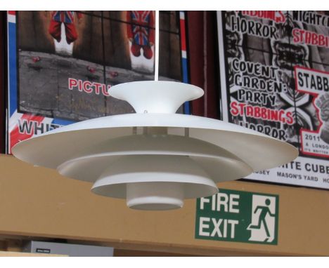A Danish Poulsen style five tiered ceiling light in white. 'Form Light' label.