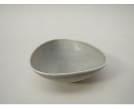 Carl Harry stalhane for Rorstrand, a small dish with light grey ash glaze and line detail, dated 1955 to base and initialled.