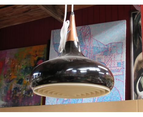 A 1960's fog and Morup 'Orient' style ceiling pendant, black enamel with copper top 