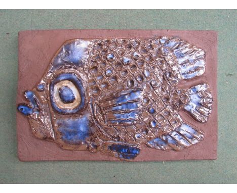A Royal Copenhagen ceramic textured fish plaque designed by Inge - Lise Koefoed, signature to reverse.  20cm x 29cm