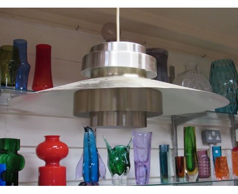 A Danish brassed three tiered ceiling light