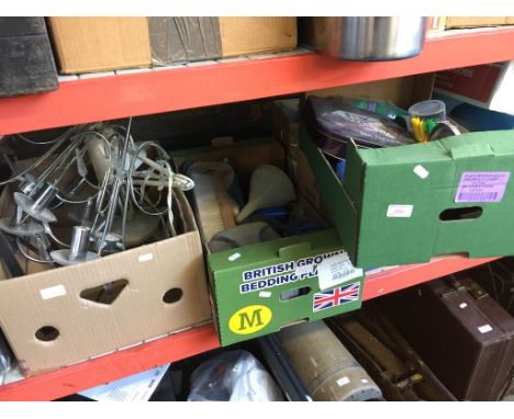 2 BOXES OF MISC. GARAGE ITEMS AND A BOX OF LIGHT FITTINGS