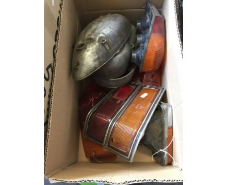 BOX OF VEHICLE PARTS^ BSA PARTS^ LIGHT CLUSTERS