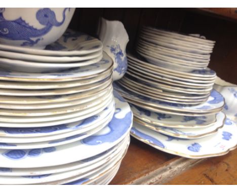 ROYAL WORCESTER DRAGON PATTERN DINNER WARE CONDITION REPORT - jug cracked, suace boat chipped, saucer chipped, medium plate c