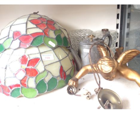 LEADED GLASS SHADES^ CHERUB LIGHT ETC.     K2
