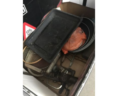 A LARGE BOX OF TOOLS AND OTHER ITEMS