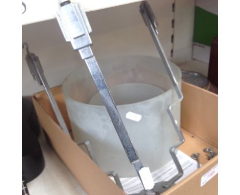 ART DECO CHROME AND GLASS LIGHT FITTING J2 CONDITION REPORT - small and large shades with cracks, minor nibbles to all three,
