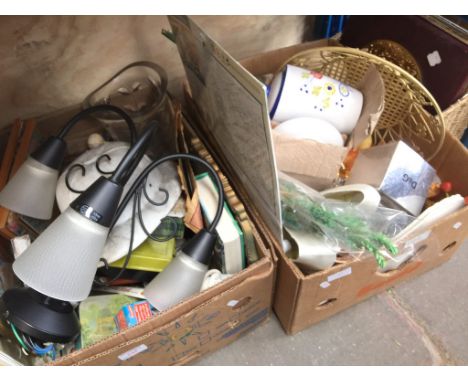 2 BOXES INCLUDING CEILING LIGHT^ GLASSWARE & ORNAMENTS