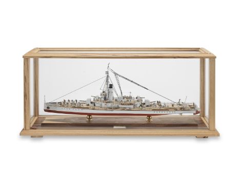 A Scale Model of the Insect-Class River Gunboat H.M.S. Ladybird, Modern,the 1:100 scale model with grey and maroon-painted hu