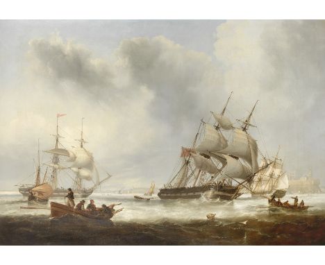 John Wilson Carmichael (British, 1800-1868)The newly commissioned Newcastle barques Favourite and Majestic passing in the app