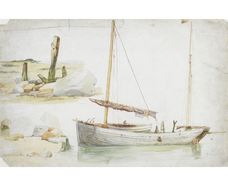 Charles Napier Hemy, RA RWS (British, 1841-1917)Studies of boats and a shoreline signed with monogram and dated 'June 1858' (