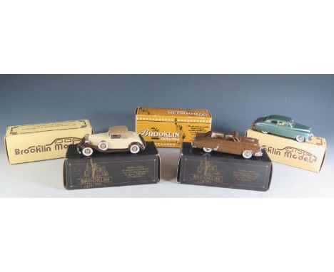 Three 1:43 Scale Boxed Brooklin Models, No. 15 Mercury 2 Door Coupe, No. 17a Studebaker Commander Convertible, No. 6 1932 Pac