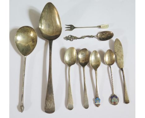A Selection of Georgian and later Silver Flatware (155g gross) and .830 continental silver spoon 