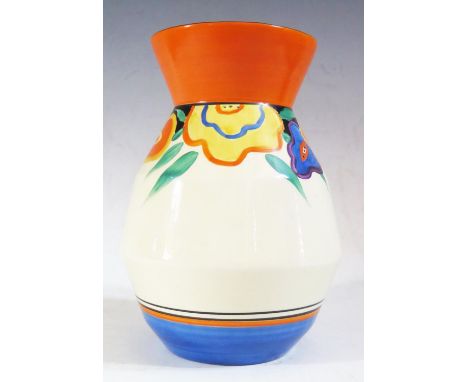 A Very Rare Clarice Cliff Bizarre Garland Pattern 360 Vase, 20cm, 1929. Some crazing to body and firing bubbles, very slight 