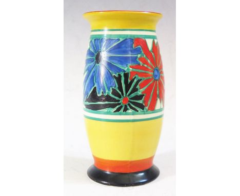 A Rare Clarice Cliff Fantasque Umbrellas Pattern 265 Vase, 15cm, 1929-1930. Very slight loss to decoration. 