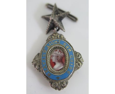 A Victorian Silver and Enamel Pendant 'HEAVENS LIGHT OUR GUIDE', 39mm drop 
