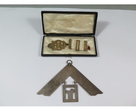 A Large Masonic Silver Sash 'Jewel' engraved 'Trinity Lodge No. 5179' London 1945 13.5cm wide 59g and one other London 1935 