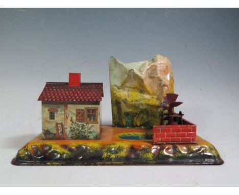 A German Made Tinplate Working Water Mill Marked Bavaria. Unknown maker, possibly Bing or Marklin? 