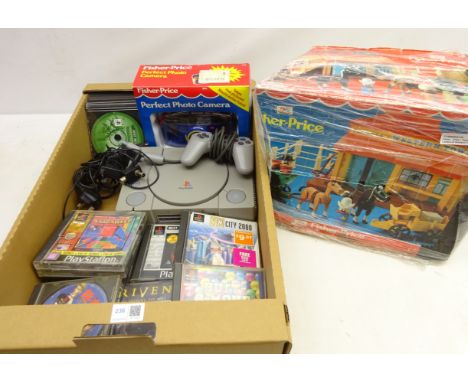 PS1 console and games, Fisher Price Perfect Photo Camera, in original box & Fisher Price Western Town    Condition Report   C