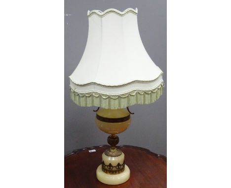 Onyx and gilt metal table lamp with shade, H50cm of body  Condition Report Click here for further images, condition, auction 
