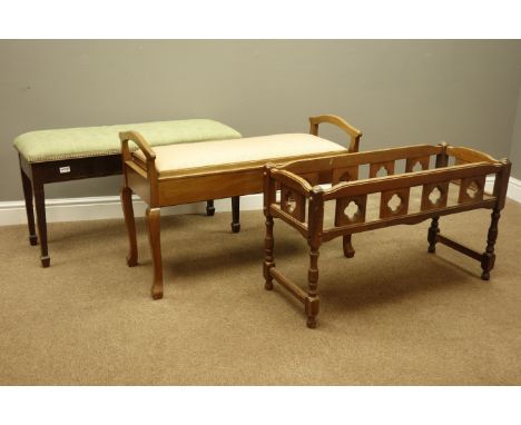 Oak planter stand, two duet stools, mirrored firescreen, commode chair and a tv stand (6)   Condition Report   Click here for