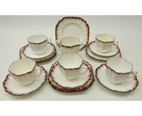 Art Deco Melba Bone China five trios and milk jug, with spare tea plate     Condition Report   Click here for further images,