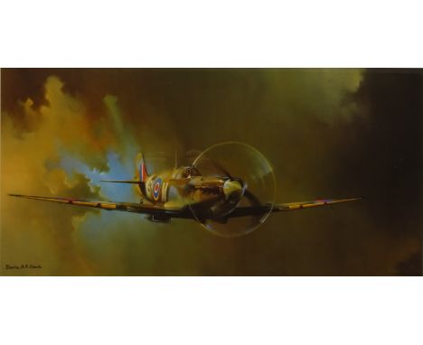 Spitfire, colour print after Barrie. A.F. Clark pub. 1990 by Venture Prints 26cm x 52cm, two colour prints after Gerald Couls