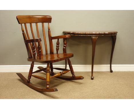 Mahogany rocking chair (W62cm), and scalloped edged top console table (W90cm, H71cm, D47cm) Condition Report Click here for f