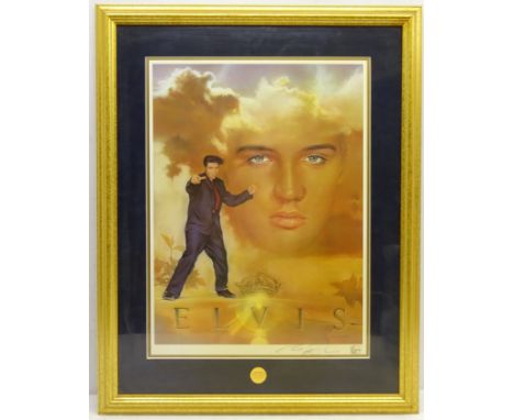 'Elvis The King' framed limited edition lithograph by Nate Giorgio, commissioned by Graceland for Franklin Mint, signed by th