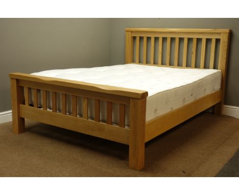 Light oak 4' 6" double bedstead with mattress Condition Report Click here for further images, condition, auction times & deli