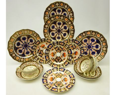 Set four late Victorian Royal Crown Derby Imari pattern plates no.1126, four Davenport Imari tea plates and three 19th centur