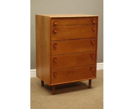 Nathan vintage retro narrow teak five drawer chest, W69cm, D46cm, H99cm   Condition Report   Click here for further images, c