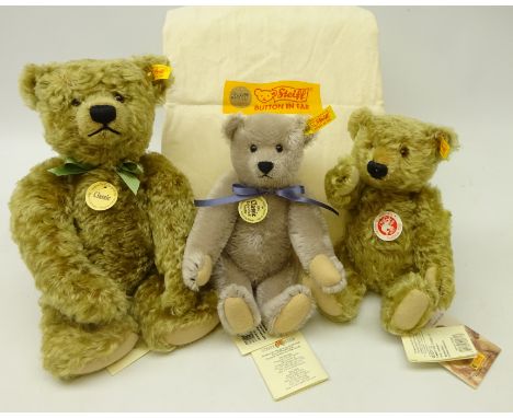 Three Steiff teddy bears, Classic 1920's style, 1905 Classic style & Classic, H33cm one with bag (3)   Condition Report  Good