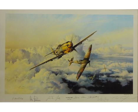 'Eagles High', artists colour proof print 11/50 signed in pencil by Robert Taylor also signed by pilots Johnnie Johnson, Pete