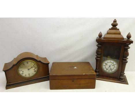 Westminster chime walnut mantle clock, 19th century work box and a mahogany cased wall clock (3)   Condition Report   Click h