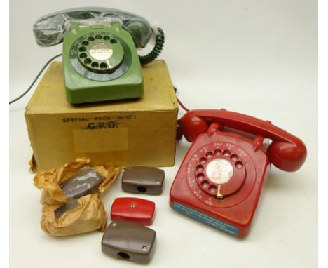 Two vintage GPO telephones, the green comes with original packaging & box (2)   Condition Report   Click here for further ima